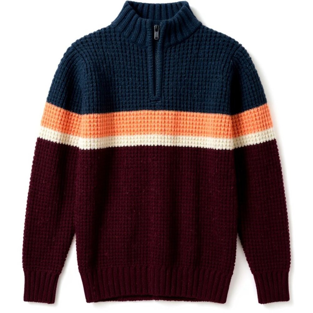 Cat & Jack Quarter Zip Mock Turtleneck Striped Multi Ribbed Sweater Size S (6/7)